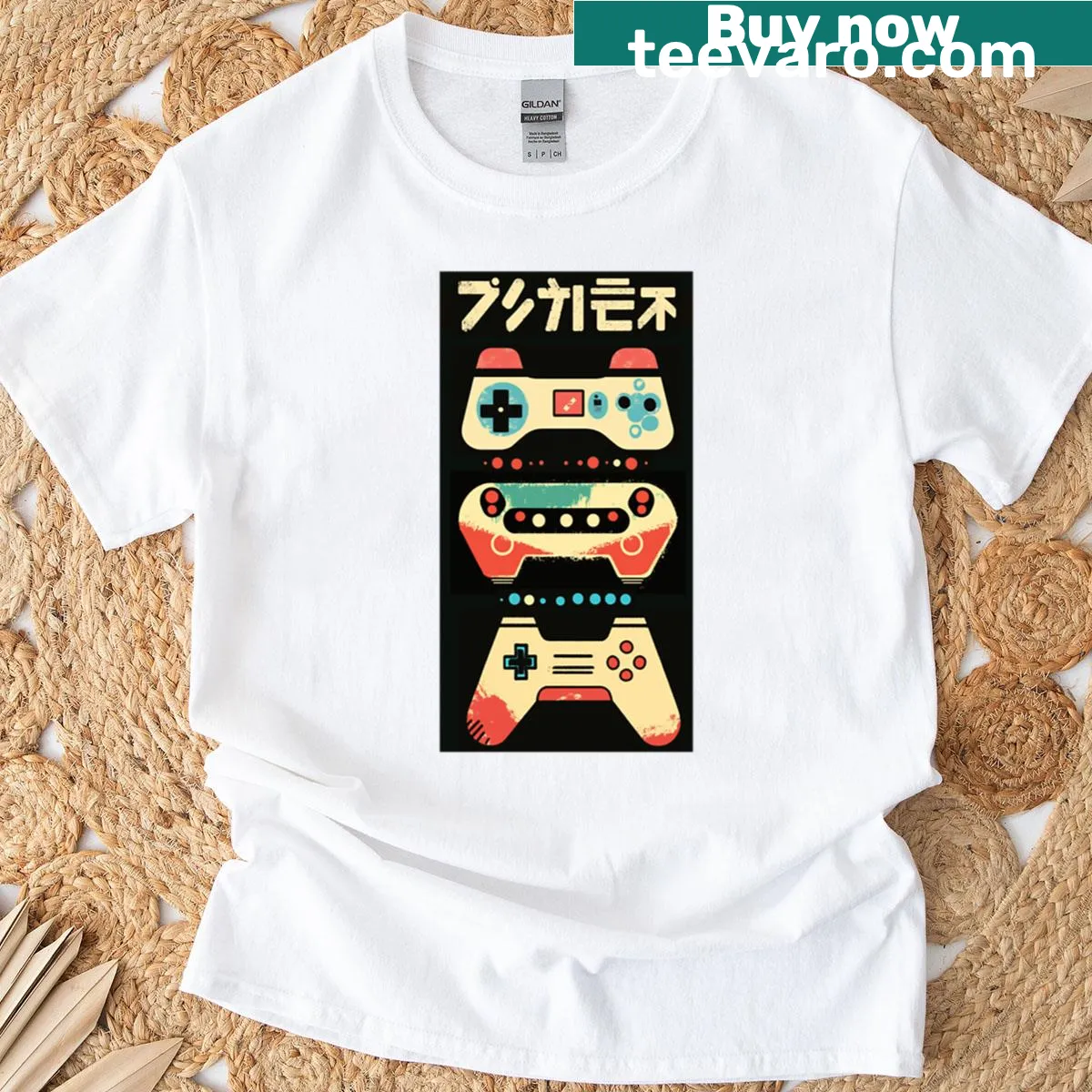 Vintage video game controller t-shirt with retro design — on a men's t-shirt