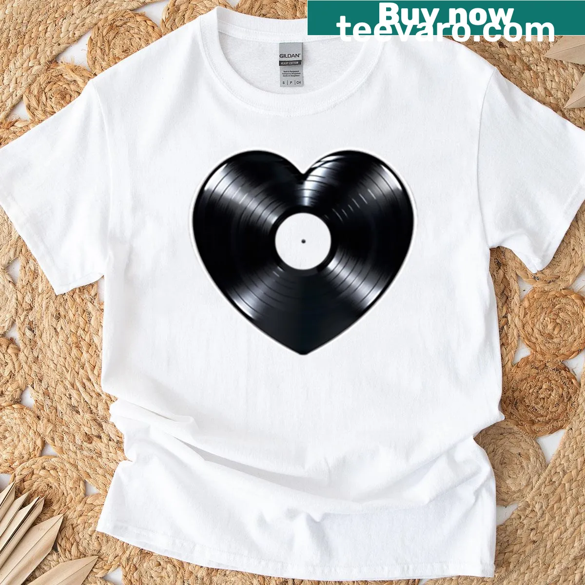 Oversized T-shirt with typography design celebrating vinyl records — on a men's t-shirt