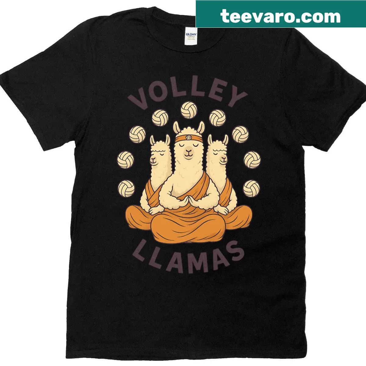 Oversized t-shirt with cartoon Volley Llamas volleyball design — on a men's t-shirt