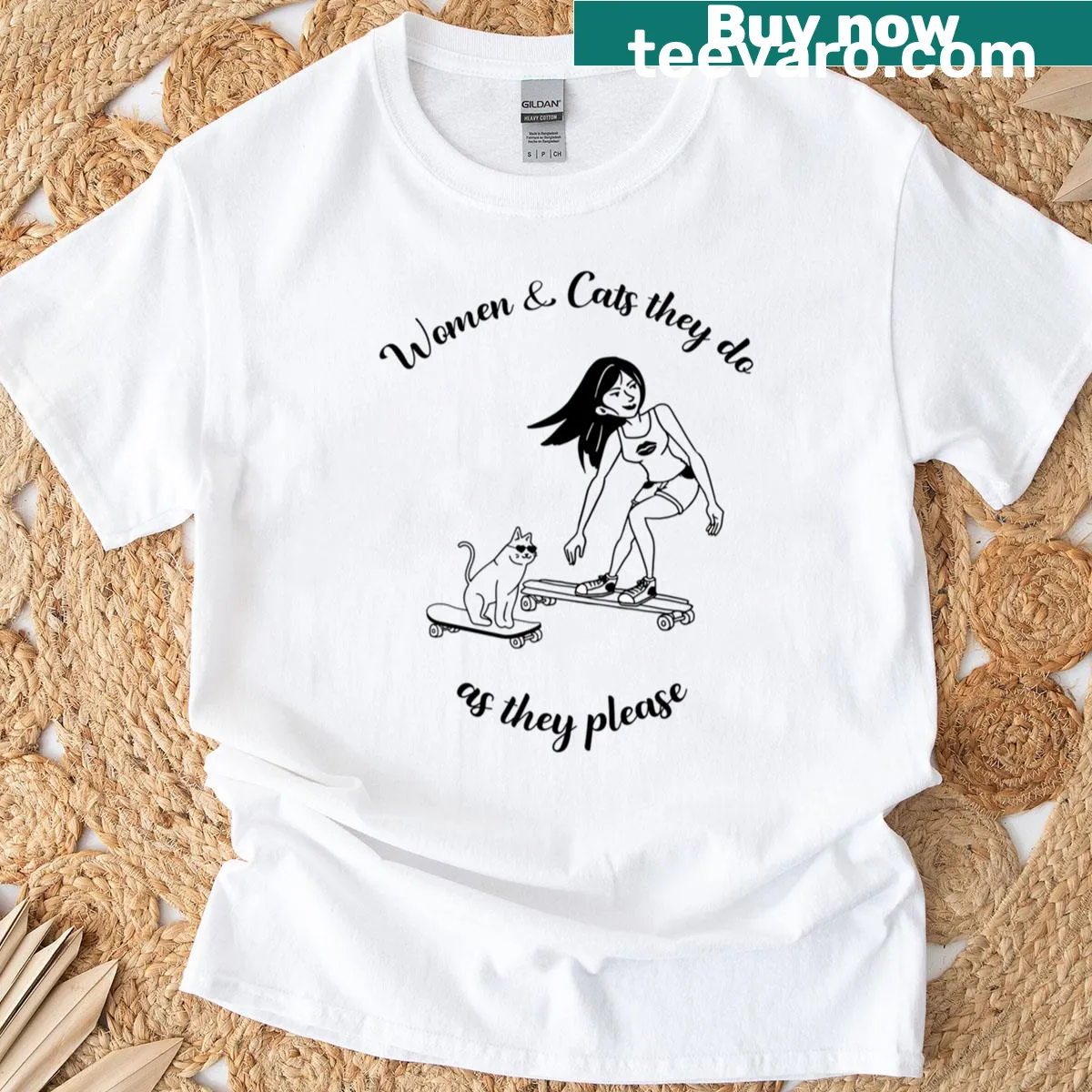 Feminist cat lover t-shirt with women and cats illustration — on a men's t-shirt