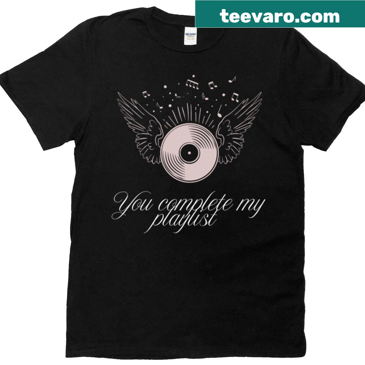 You Complete My Playlist t-shirt with playful typography for music lovers — on a men's t-shirt