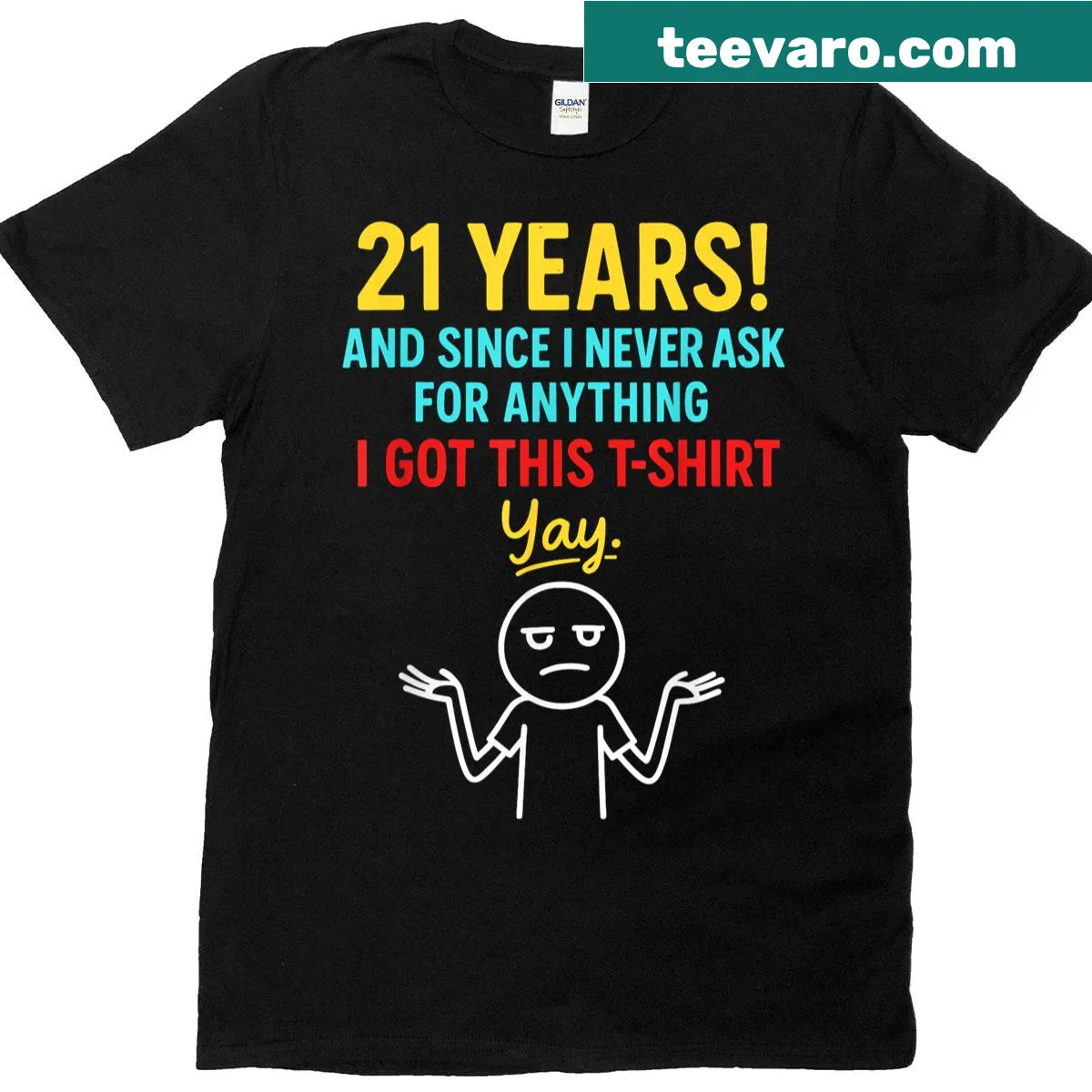 T-shirt celebrating 21st birthday with decorative typography — on a men's t-shirt