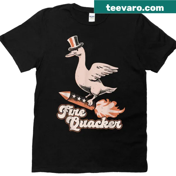 Cartoon duck 'Firequacker' in patriotic attire for Fourth of July