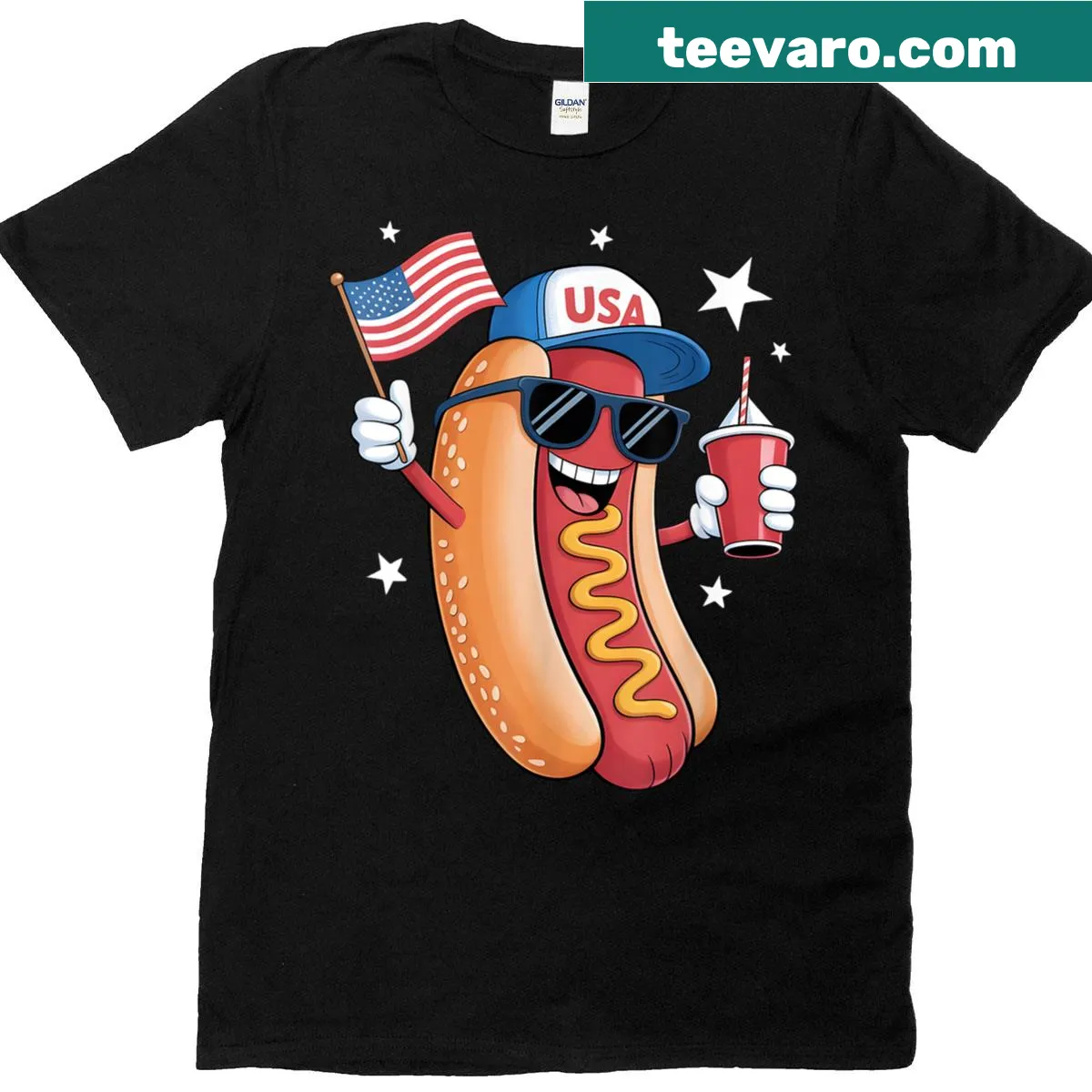 Funny hotdog graphic for 4th of July celebration — on a men's t-shirt