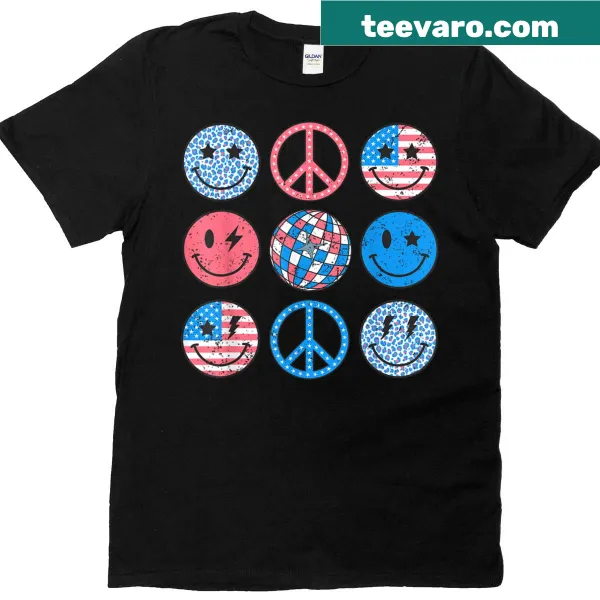 Cartoon disco ball smiling with a patriotic theme
