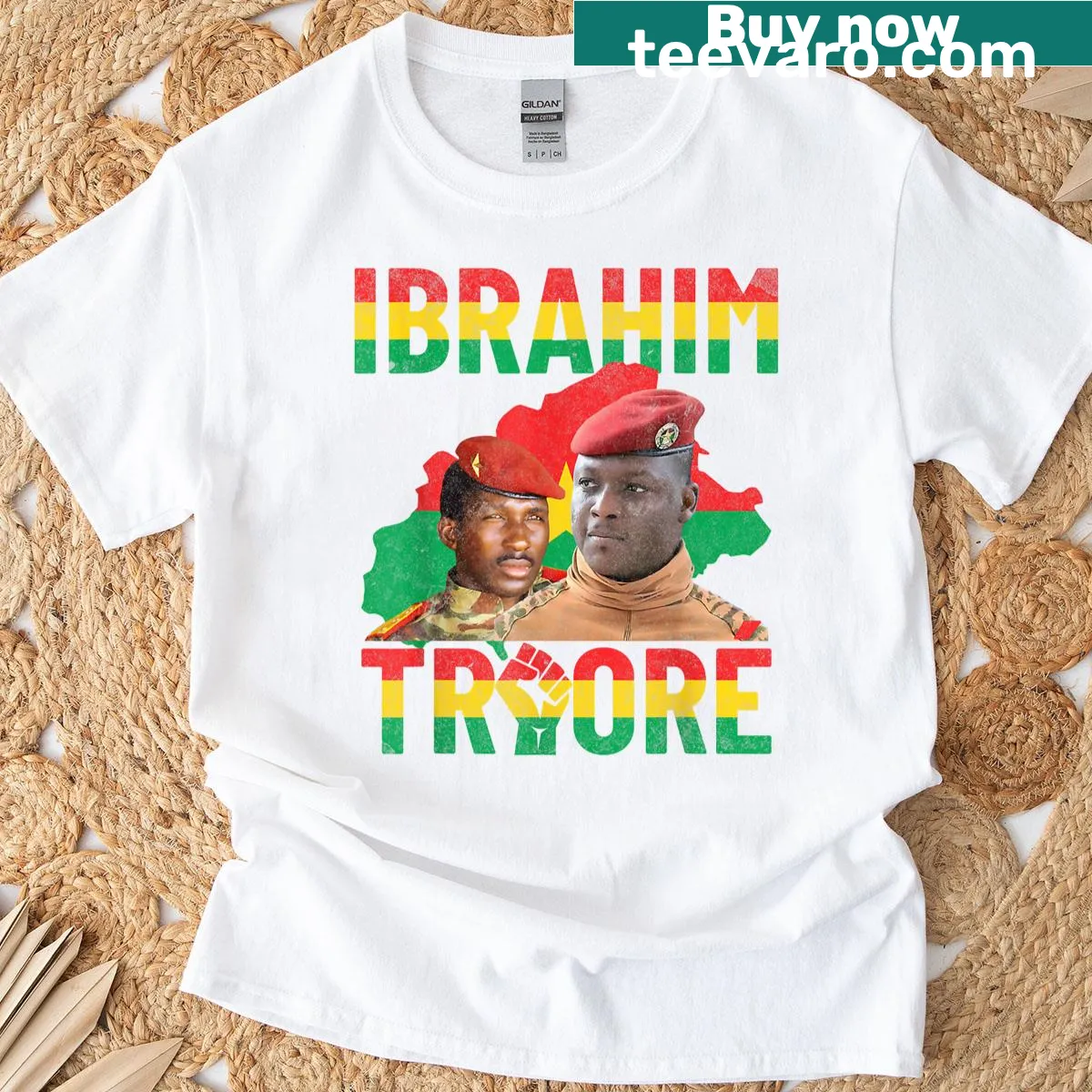 T-shirt featuring a graphic tribute to Thomas Sankara and African resistance — on a men's t-shirt