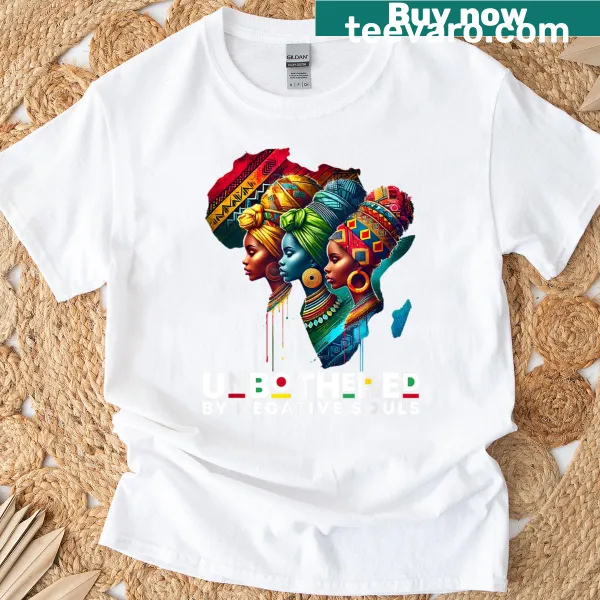 Empowering t-shirt featuring an Afro woman in a headwrap with a positive message