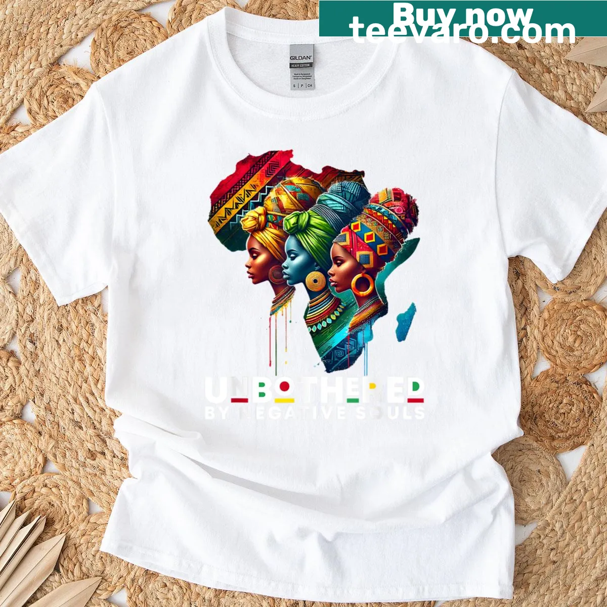 Empowering t-shirt featuring an Afro woman in a headwrap with a positive message — on a men's t-shirt