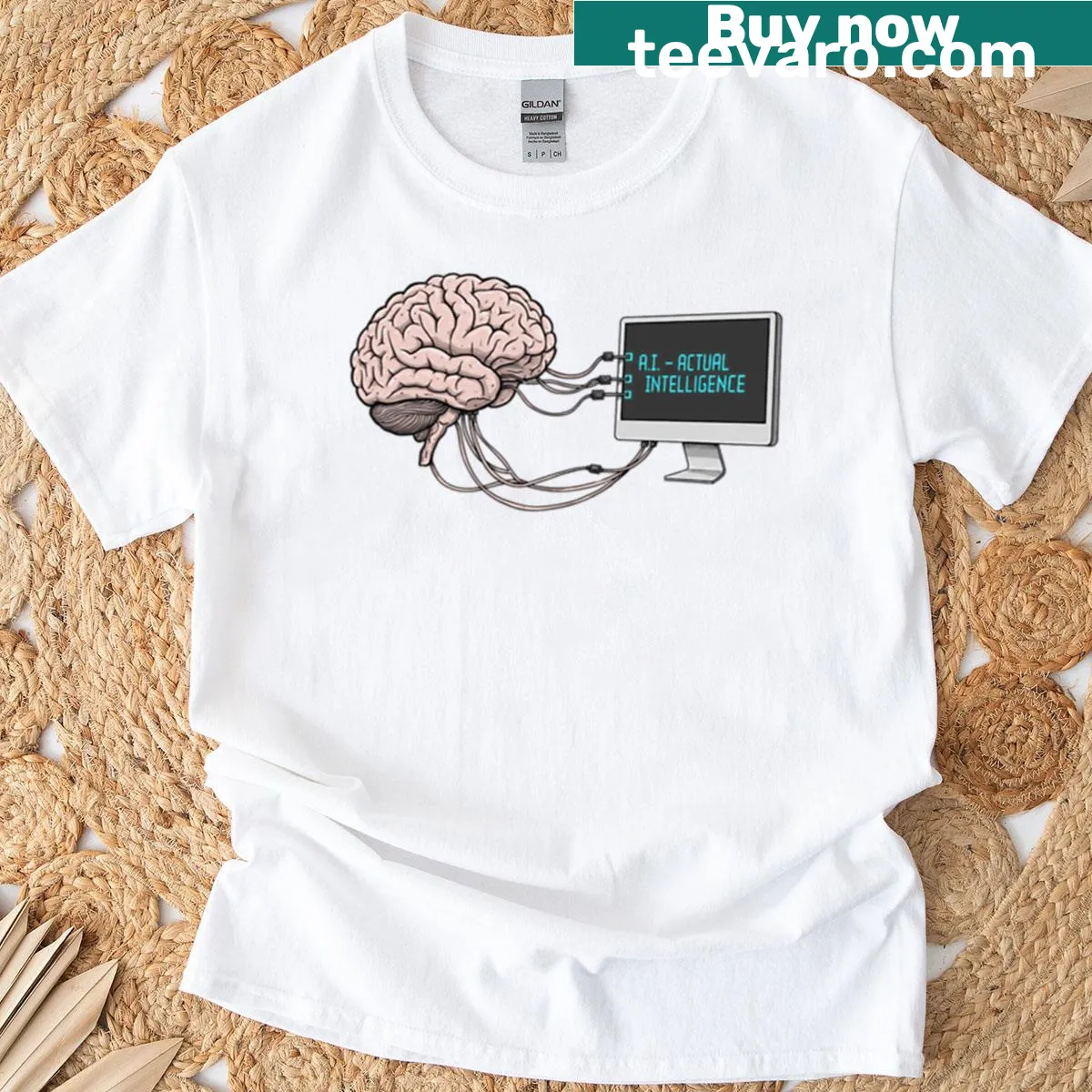 Oversized T-shirt with 'Ai - Actual Intelligence' graphic — on a men's t-shirt
