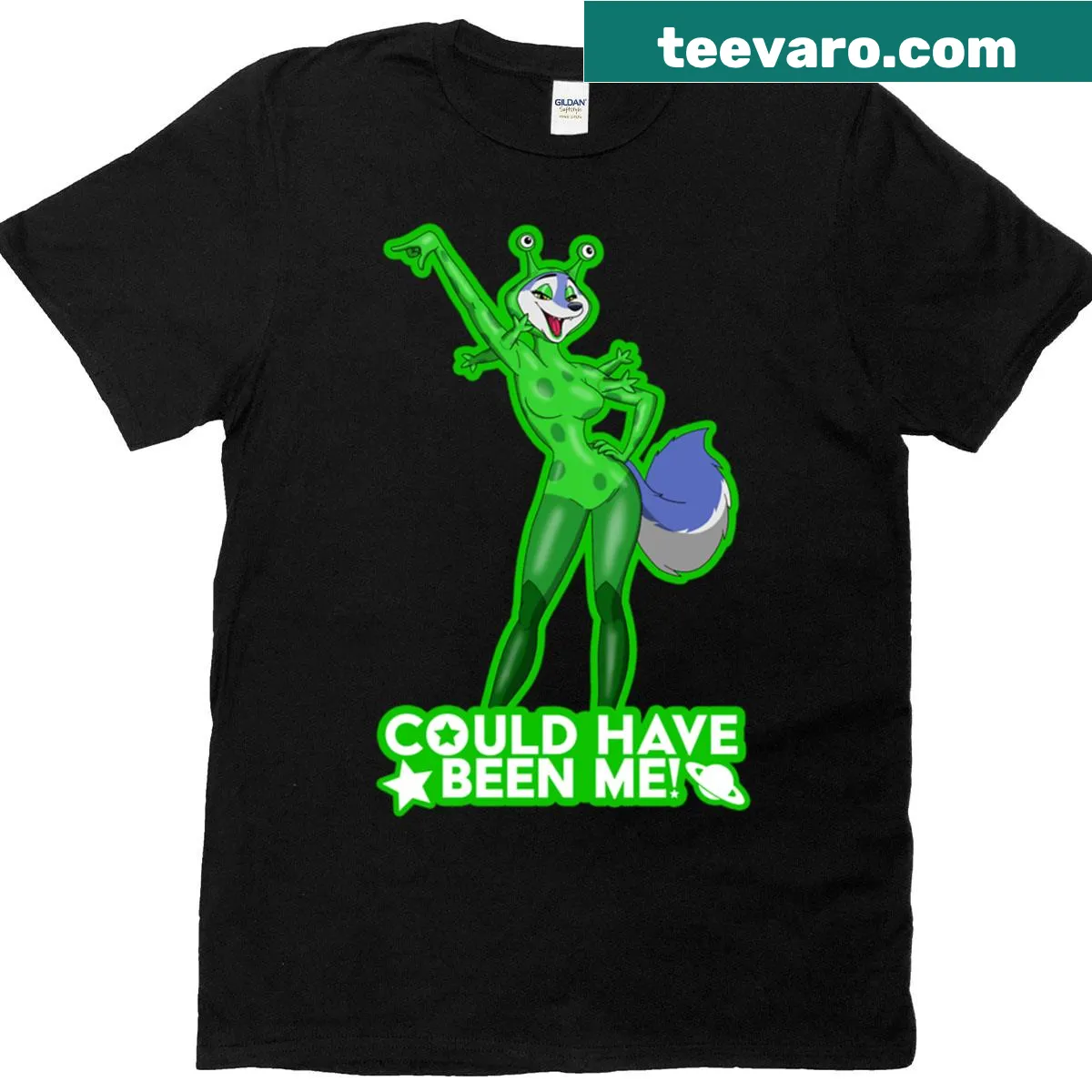 Whimsical illustration of the alien character Porsha — on a men's t-shirt