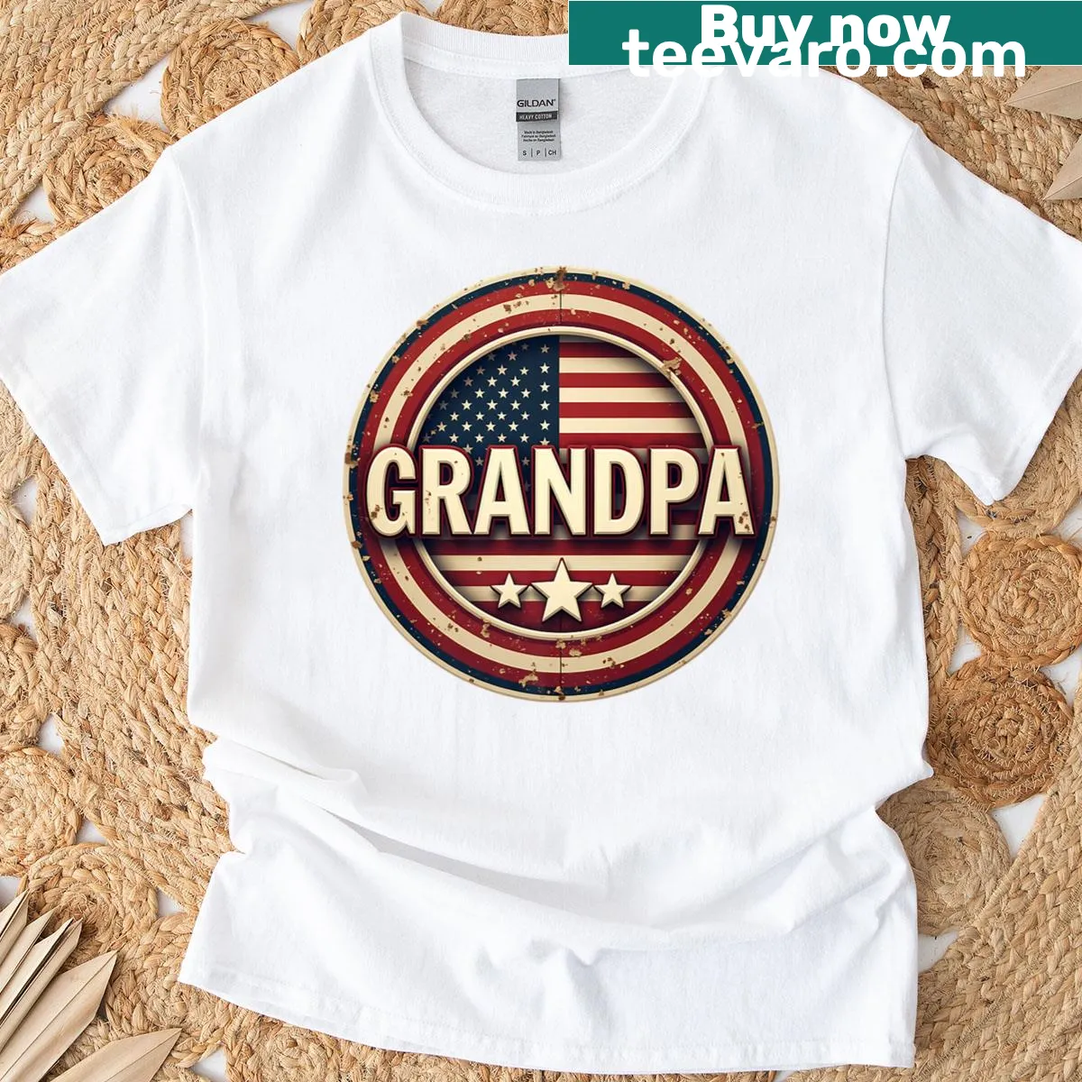 Vintage t-shirt featuring American flag design for grandfathers — on a men's t-shirt