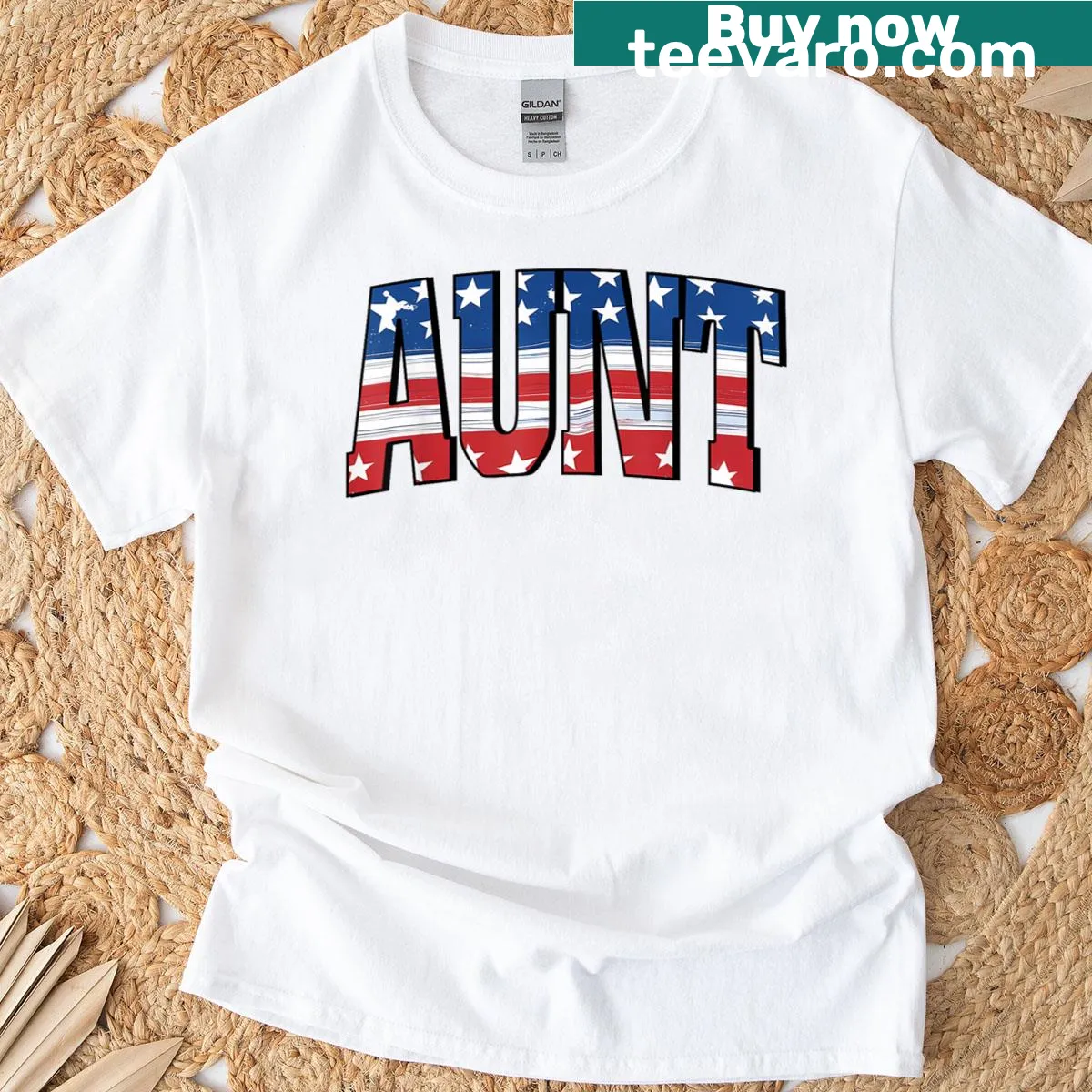 Patriotic aunt t-shirt with red, white, and blue design — on a men's t-shirt