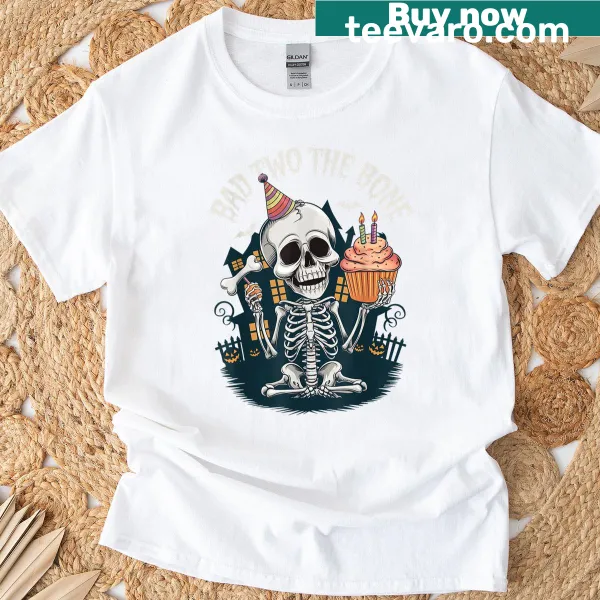 Funny skeleton graphic for kids' second birthday Halloween t-shirt