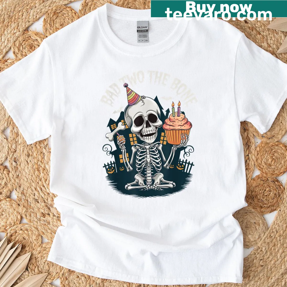 Funny skeleton graphic for kids' second birthday Halloween t-shirt — on a men's t-shirt