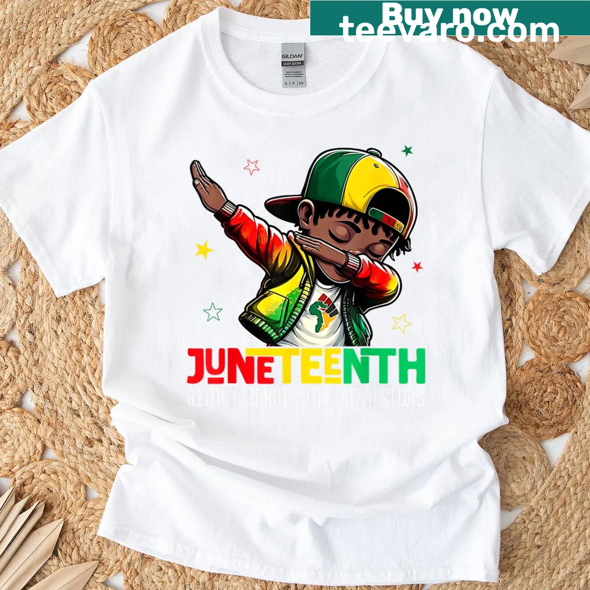 Kids' t-shirt featuring a boy dabbing, celebrating Juneteenth and heritage — on a men's t-shirt