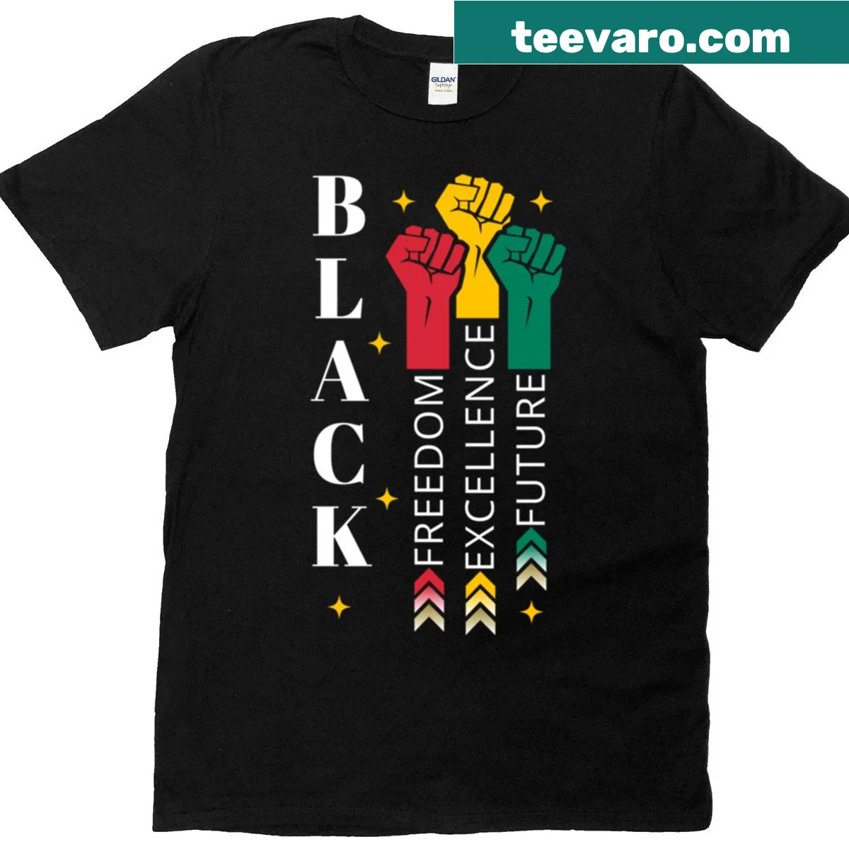 Juneteenth T-shirt with bold text about Black freedom and excellence — on a men's t-shirt
