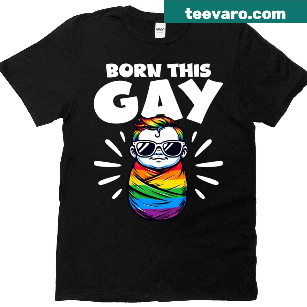 Oversized t-shirt with 'Born This Gay' graphic — on a men's t-shirt