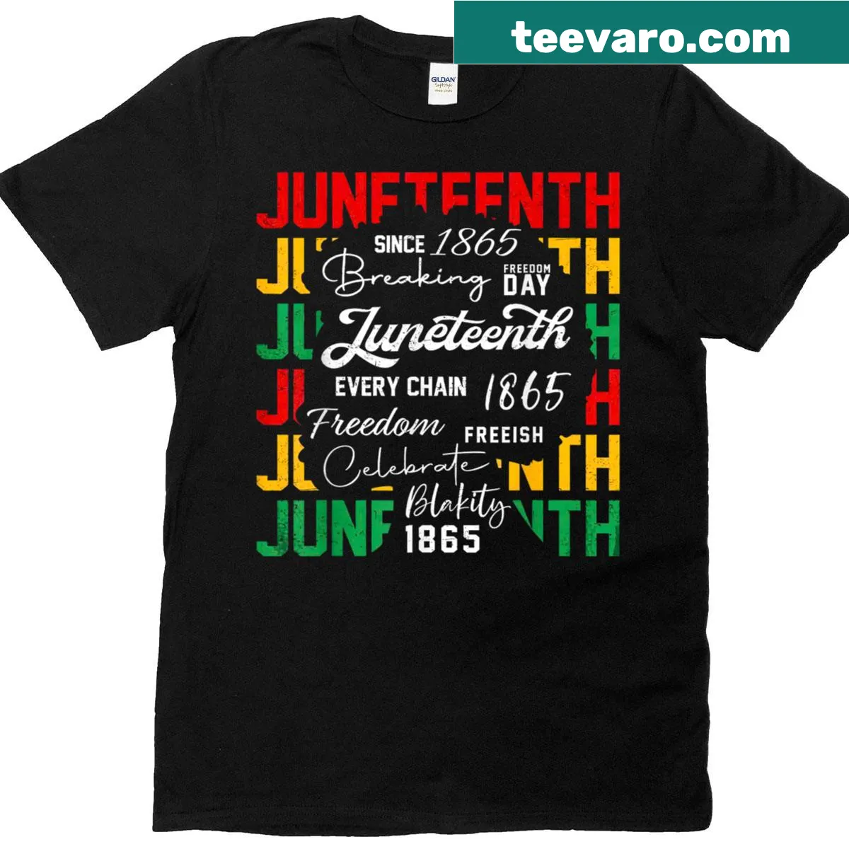 Inspirational T-shirt with 'Breaking Every Chain Since 1865' text — on a men's t-shirt