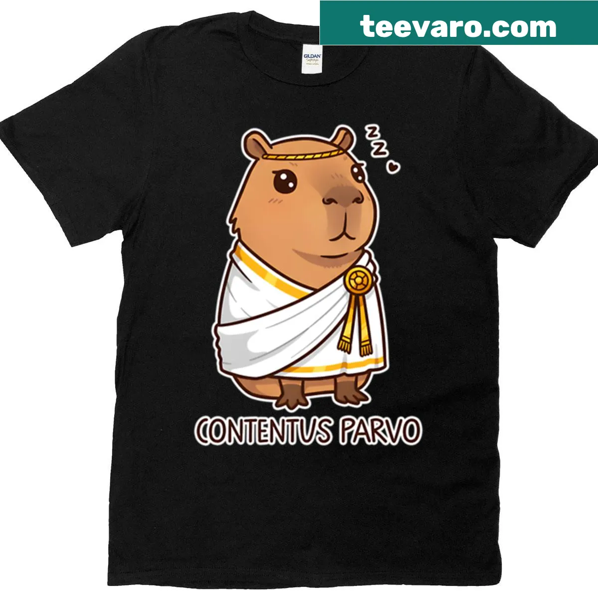 Cartoon capybara in a toga graphic on a T-shirt — on a men's t-shirt