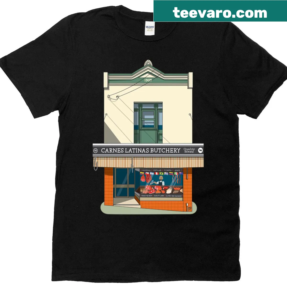 Oversized t-shirt featuring 'Carnes Latinas' butchery theme — on a men's t-shirt