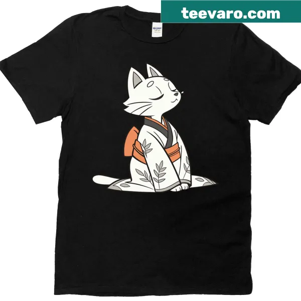 Cat wearing a kimono illustrated on a T-shirt