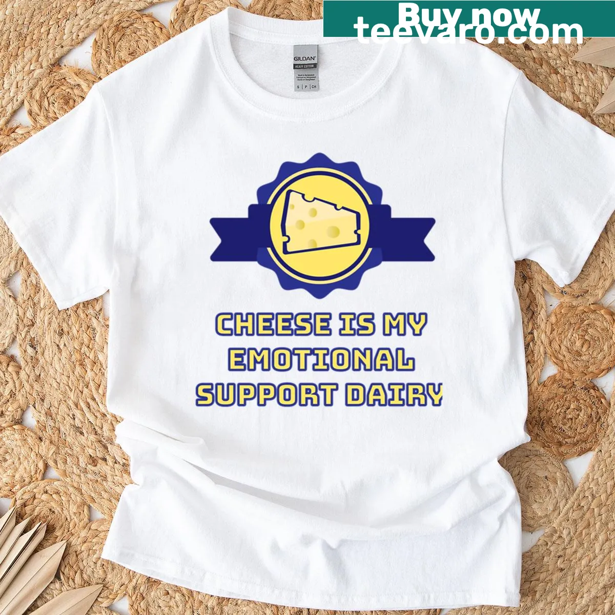Funny text design about cheese as emotional support on a T-shirt — on a men's t-shirt