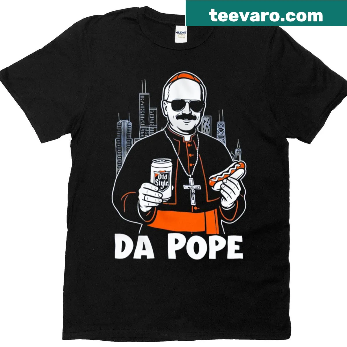 Pope Leo XIV t-shirt with bold typography design — on a men's t-shirt