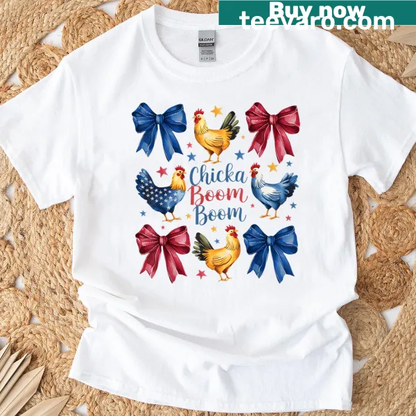 Funny graphic of a chicken with an American flag on a T-shirt