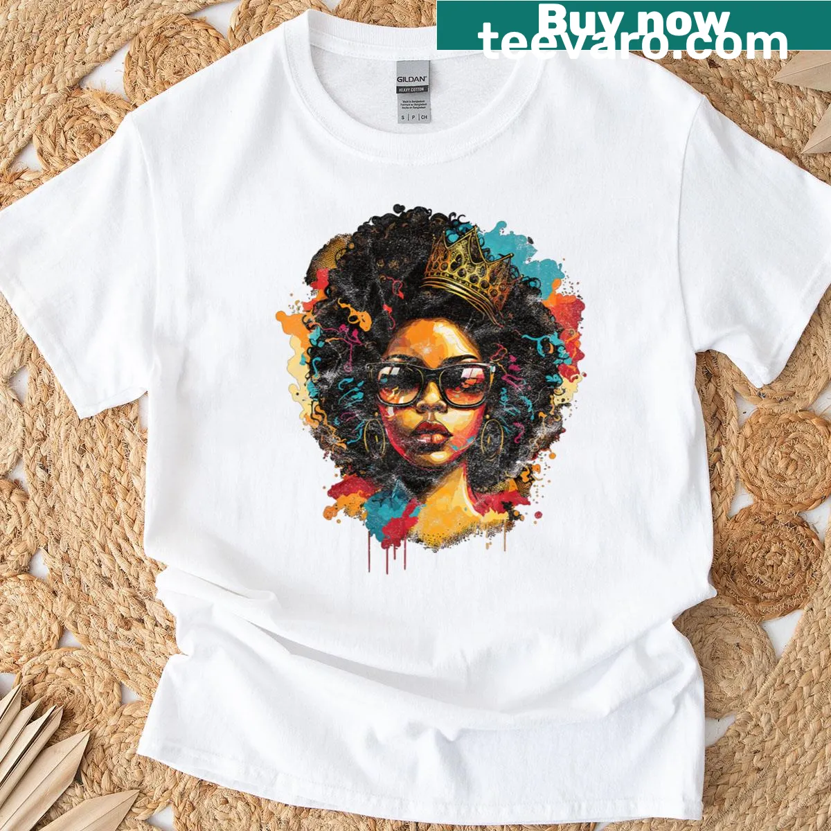 Colorful Juneteenth t-shirt featuring black queen design — on a men's t-shirt