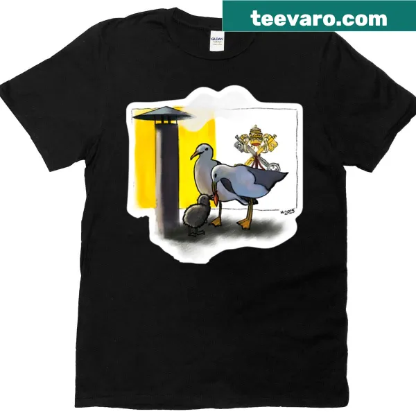 T-shirt with artistic seagull design honoring Pope Leo XIV