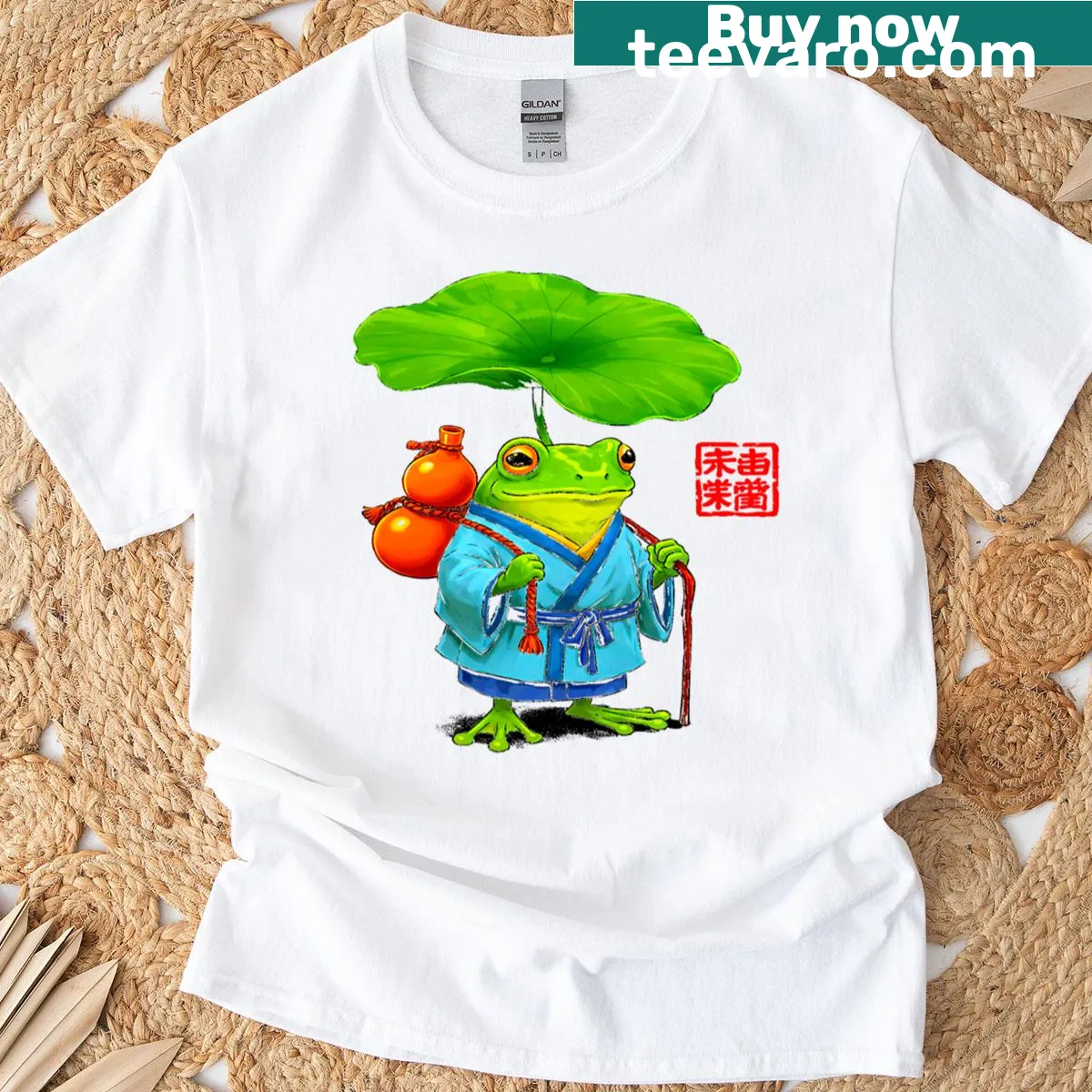 Illustration of a cute frog on a T-shirt — on a men's t-shirt