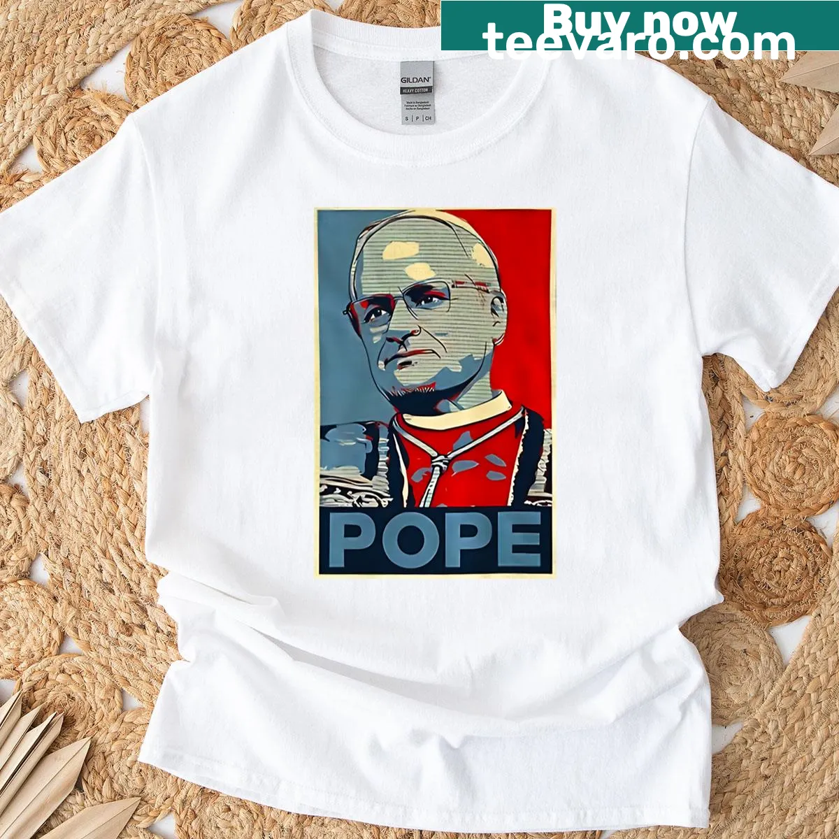 Retro-inspired T-shirt featuring Leo XIV in a playful art style — on a men's t-shirt