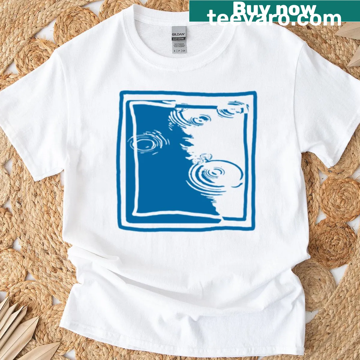 Bold typography design reading "Drops" on a simple T-shirt. — on a men's t-shirt