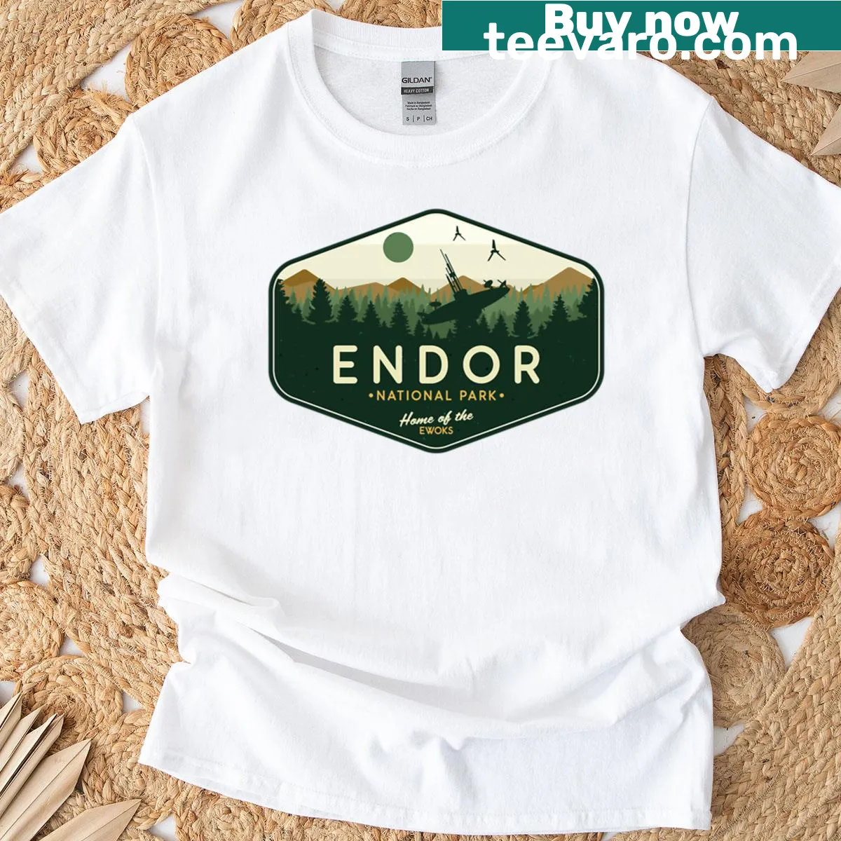 Illustration of Endor National Park with Ewoks for Star Wars fans — on a men's t-shirt