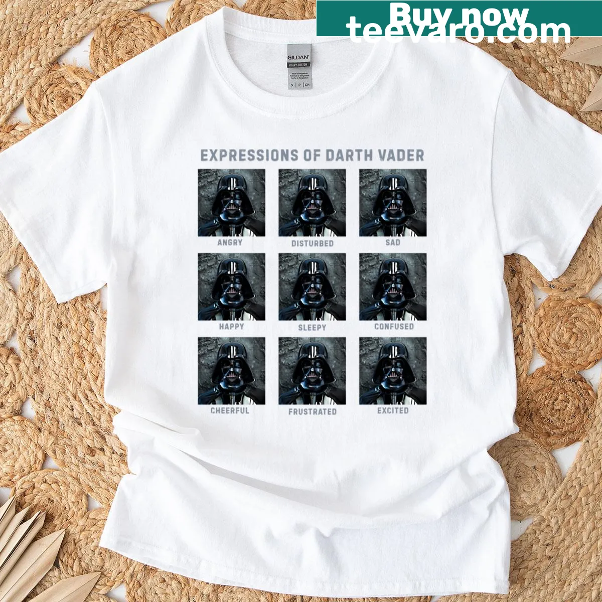 Bold illustration of Darth Vader's helmet expressing iconic traits — on a men's t-shirt