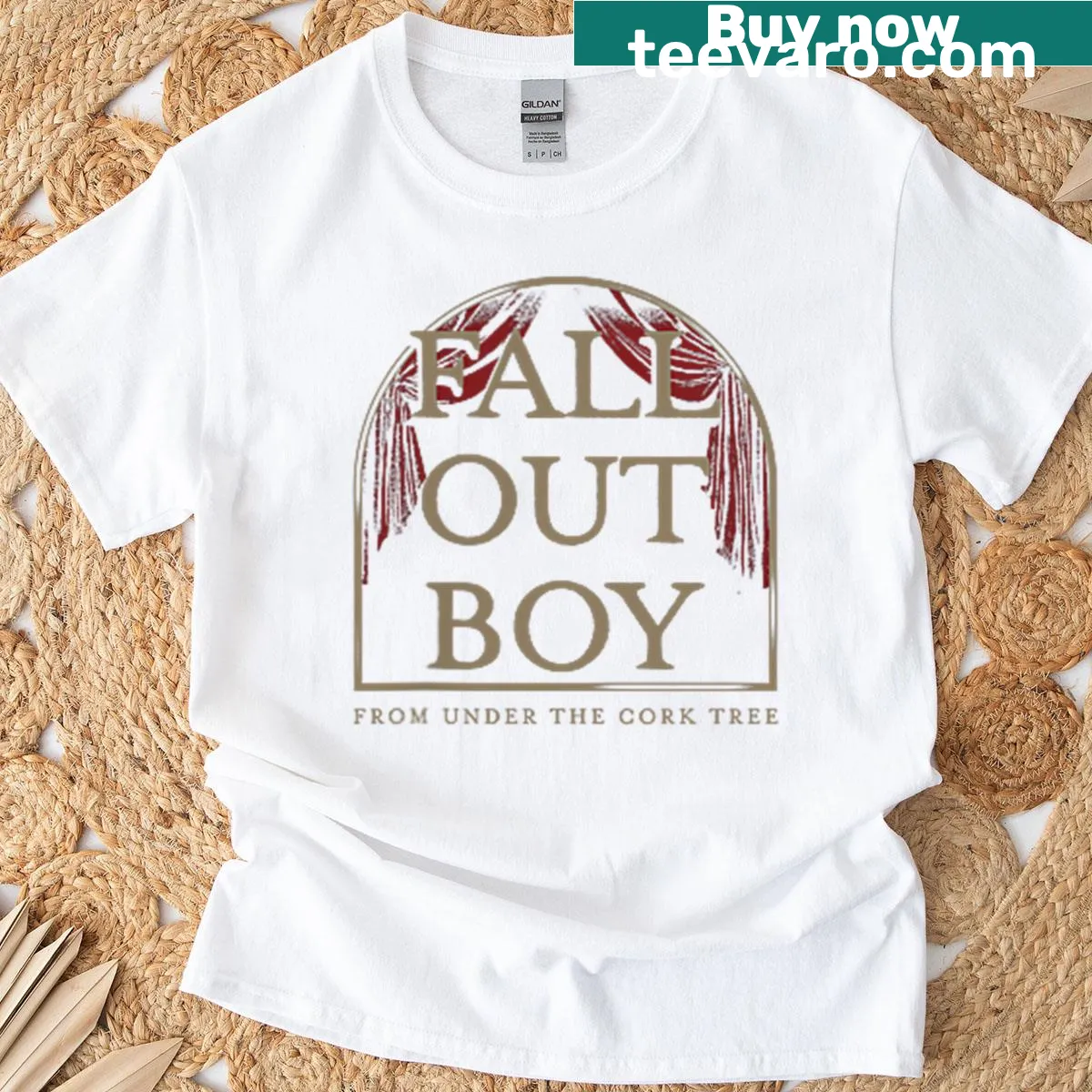 Vintage-style t-shirt celebrating Fall Out Boy's 20th Anniversary album. — on a men's t-shirt