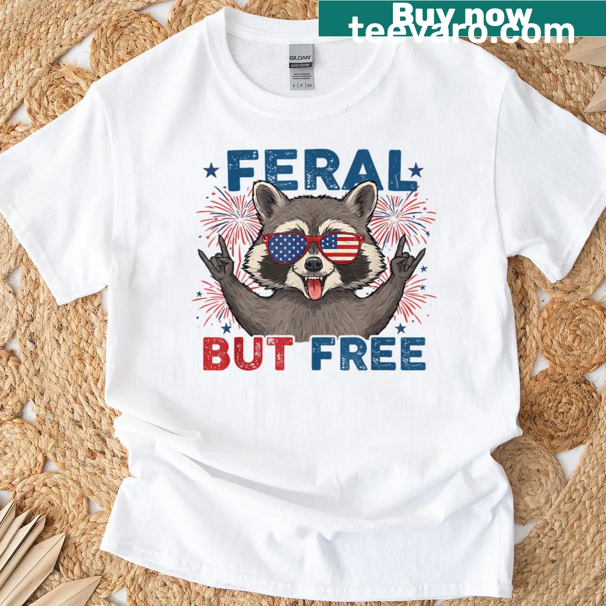 Funny raccoon celebrating Independence Day on a T-shirt — on a men's t-shirt