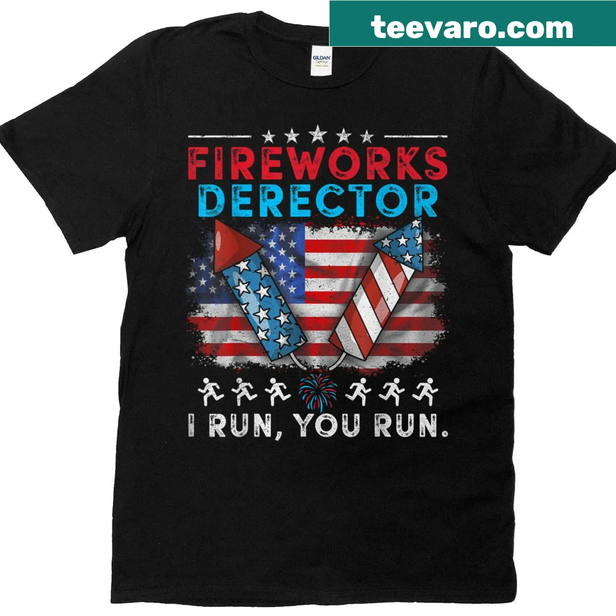 Humorous 4th of July T-shirt saying 'I Run, You Run' — on a men's t-shirt