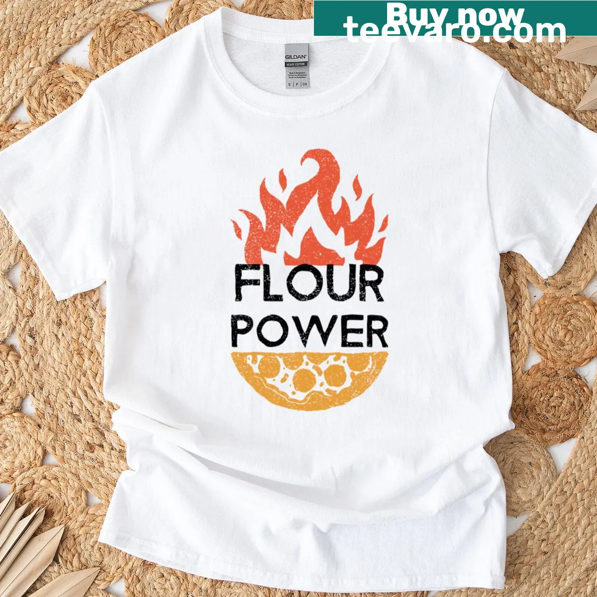 Humorous pizza-themed illustration on an oversized T-shirt — on a men's t-shirt