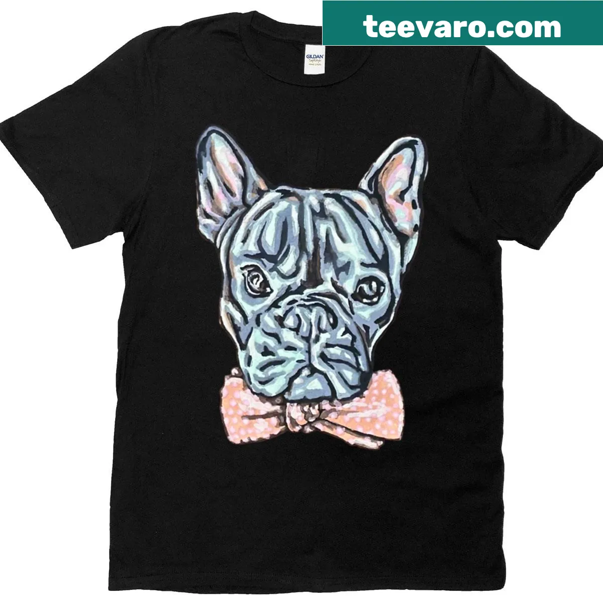 Cute French Bulldog illustration with a bow tie on a t-shirt. — on a men's t-shirt