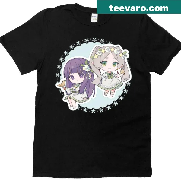 T-shirt featuring characters Frieren and Fern from fantasy series.