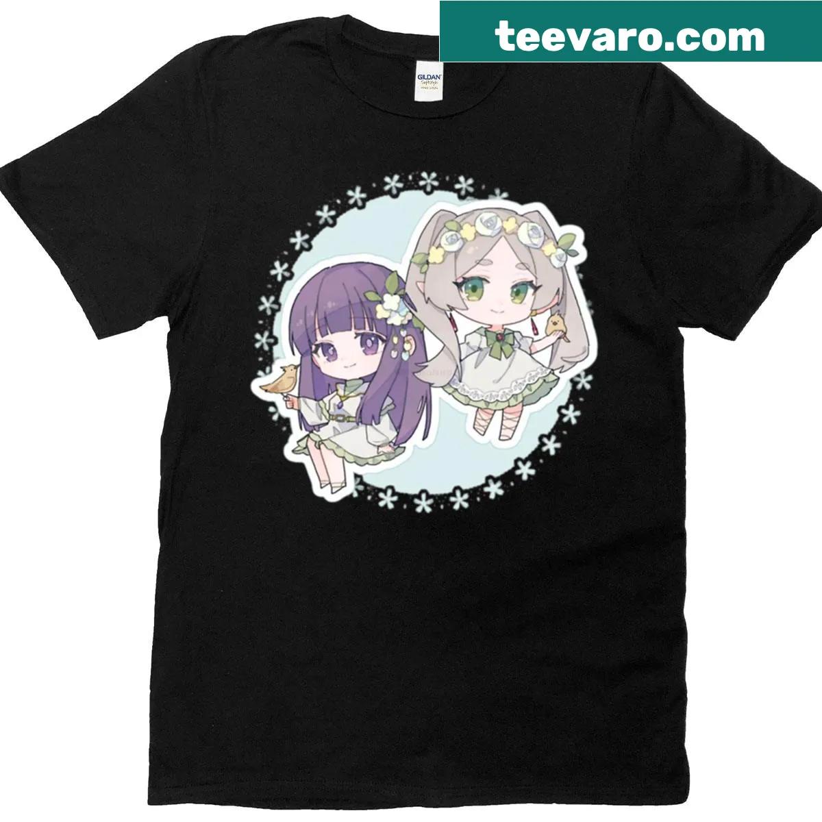 T-shirt featuring characters Frieren and Fern from fantasy series. — on a men's t-shirt