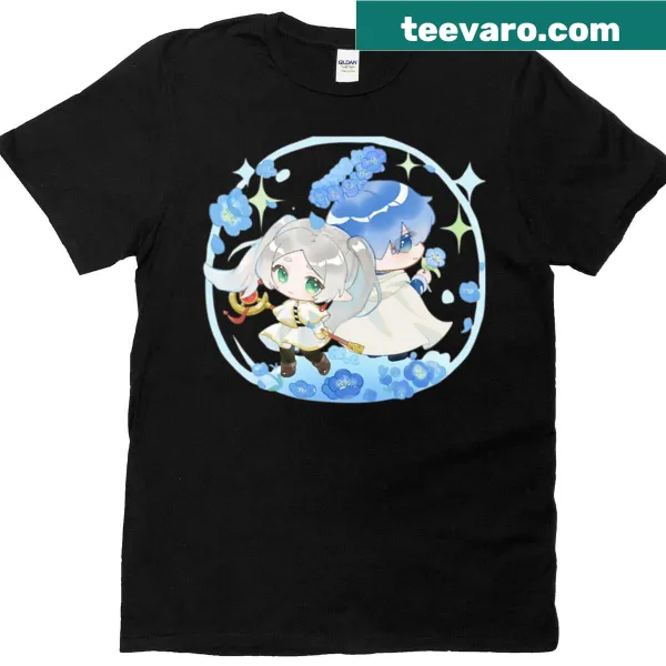 Illustration of Frieren and Himmel from a fantasy story on a T-shirt