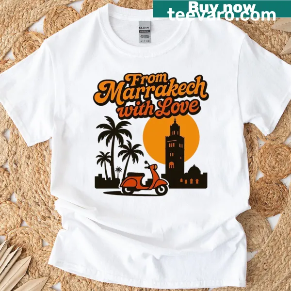Travel-themed illustration T-shirt inspired by Marrakech