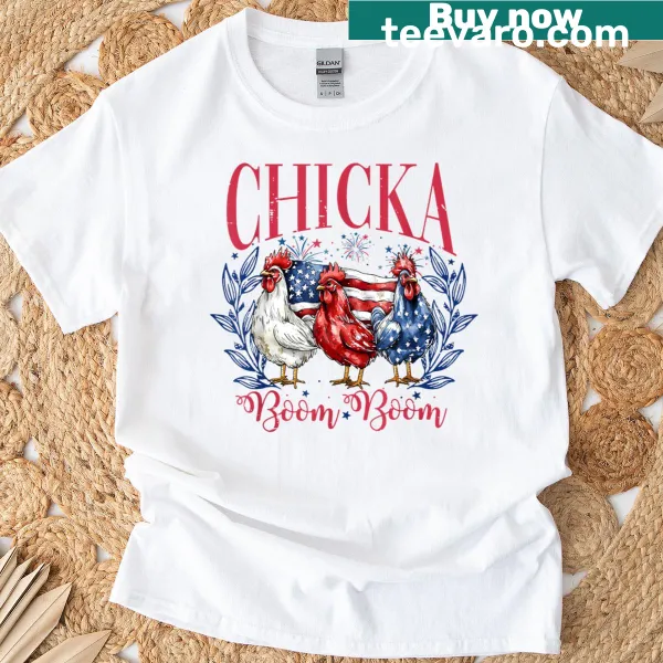 Cartoon chicken design with funny text for Independence Day