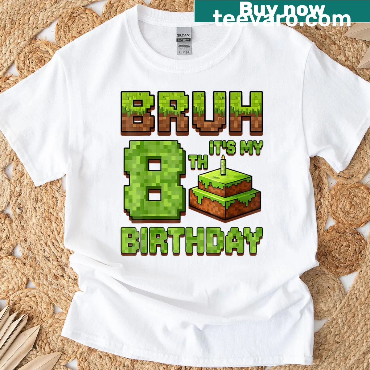 Cartoon pixel art T-shirt for an 8th birthday celebration — on a men's t-shirt
