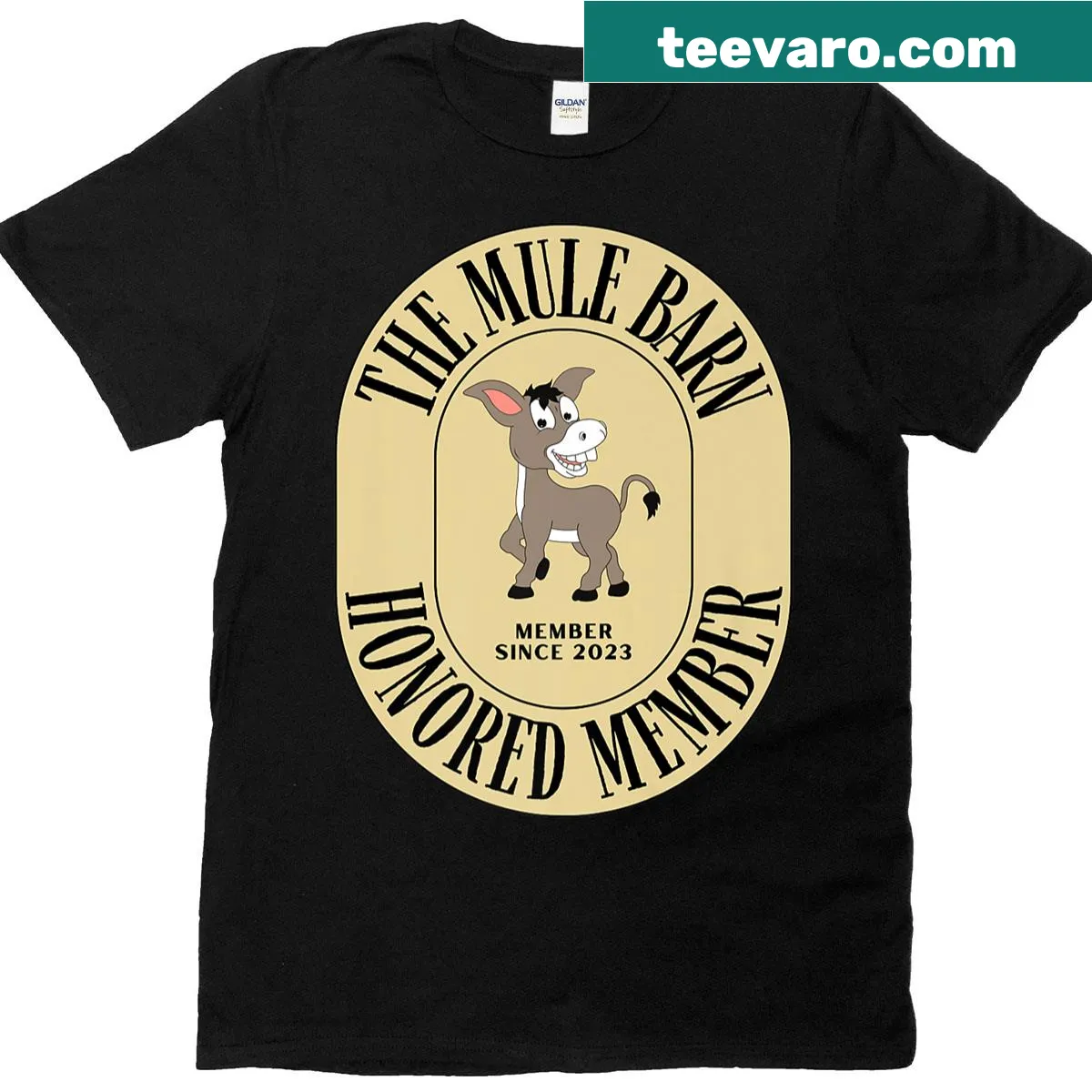 Vintage-style T-shirt with a mule illustration and 'Honored Member' text for Donkey Club. — on a men's t-shirt