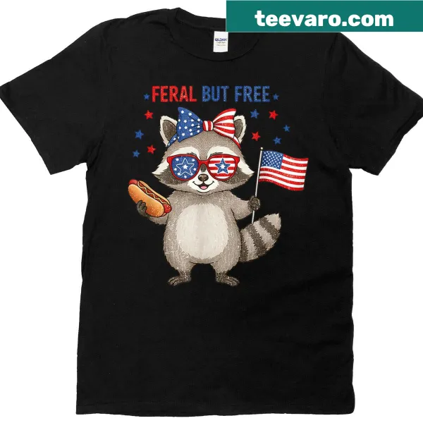 Humorous 4th of July t-shirt featuring a playful raccoon design