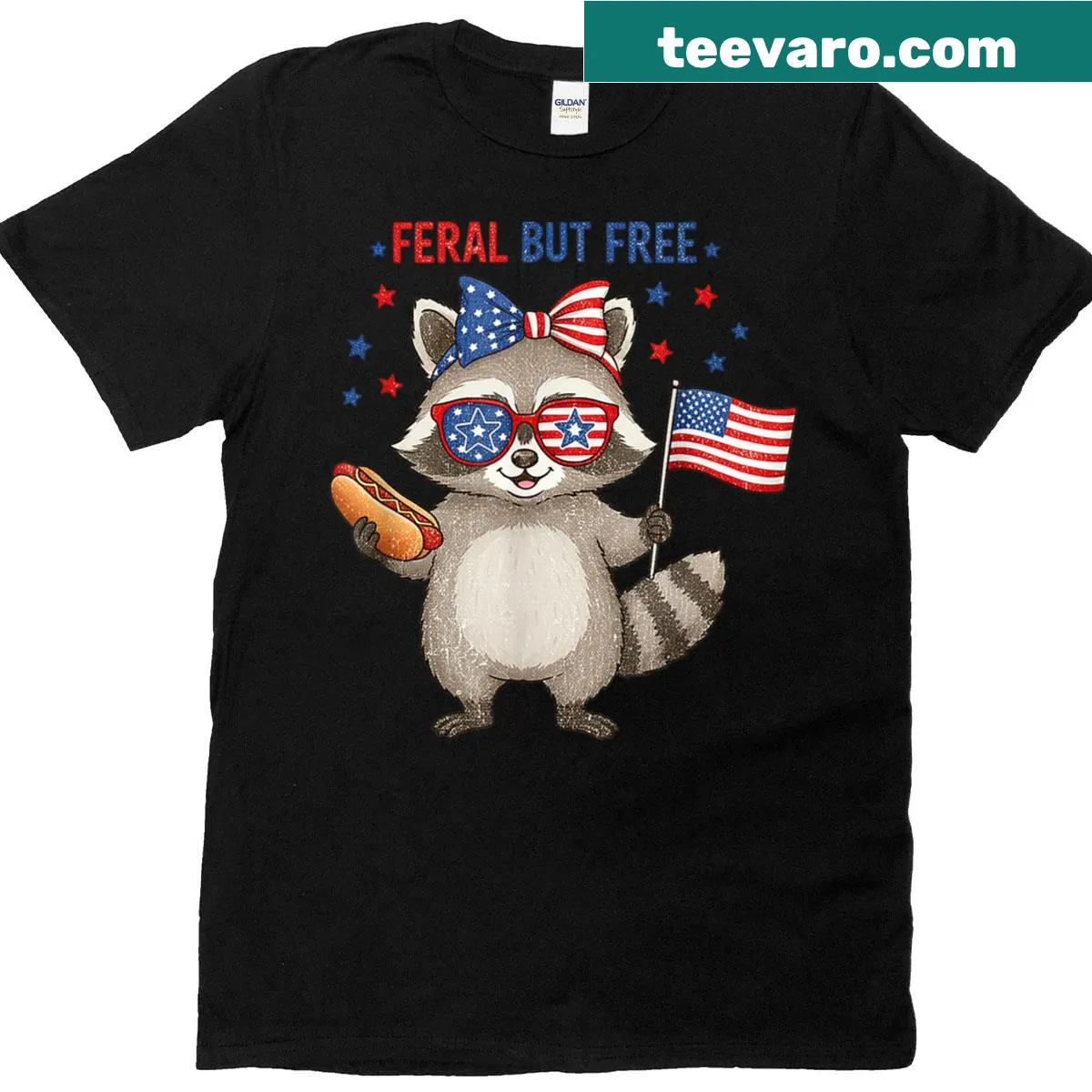 Humorous 4th of July t-shirt featuring a playful raccoon design — on a men's t-shirt