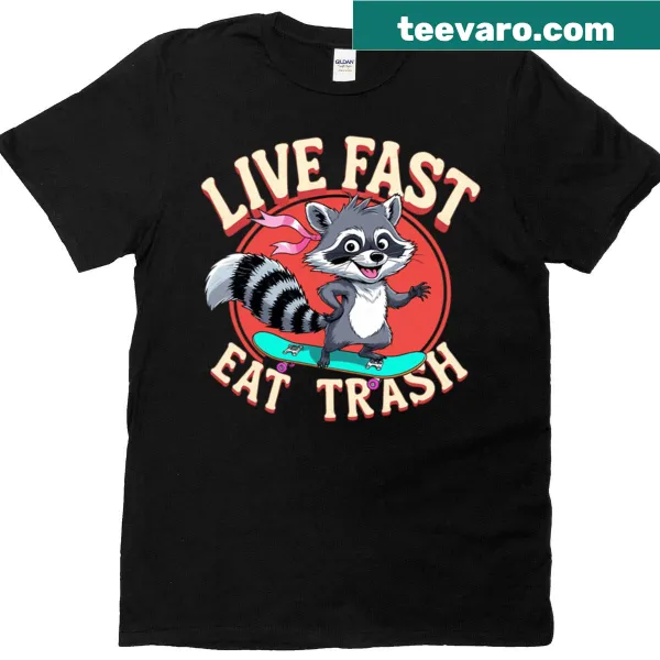 Oversized t-shirt featuring a cartoon raccoon skateboarding